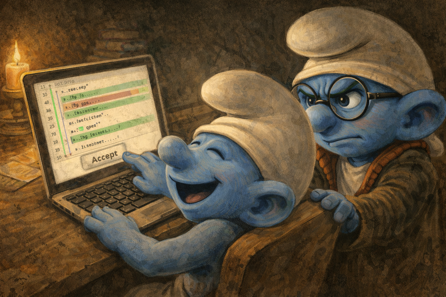 Brainy Smurf critiques Clumsy's decision